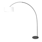 Bogenlampe aus schwarzem Metall mit weißem Leinenschirm – H210 cm
