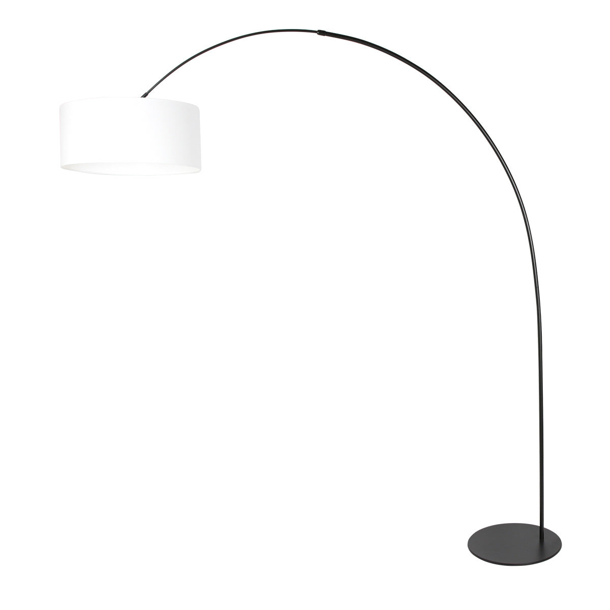 Bogenlampe aus schwarzem Metall mit weißem Leinenschirm – H210 cm