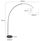 Bogenlampe aus schwarzem Metall mit weißem Leinenschirm – H210 cm