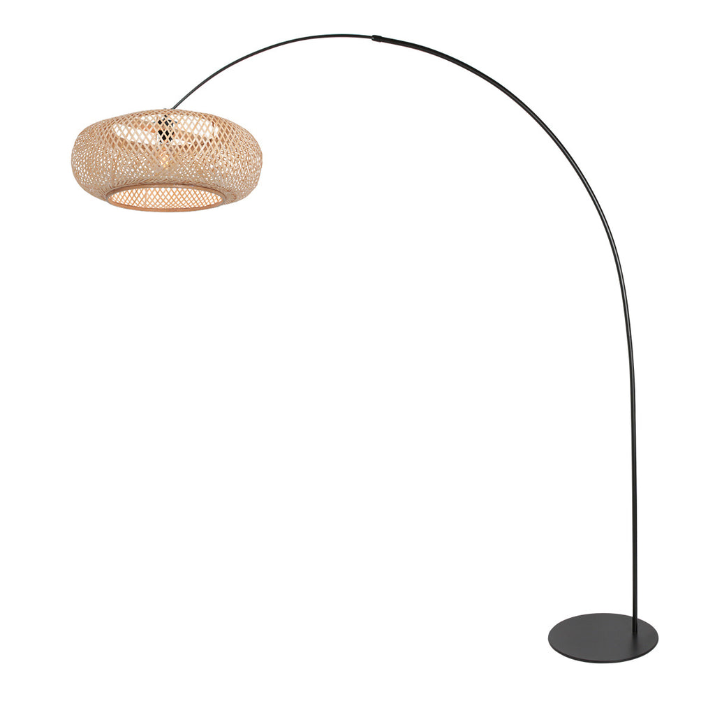 Stehlampe aus schwarzem Metall mit Schirm aus geflochtenem Rattan Natur – H190 cm