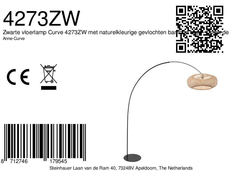 Stehlampe aus schwarzem Metall mit Schirm aus geflochtenem Rattan Natur – H190 cm