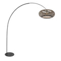 Schwarze Stehlampe mit Schirm aus geflochtenem Bambus und Bogenarm – H193 cm