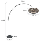 Schwarze Stehlampe mit Schirm aus geflochtenem Bambus und Bogenarm – H193 cm