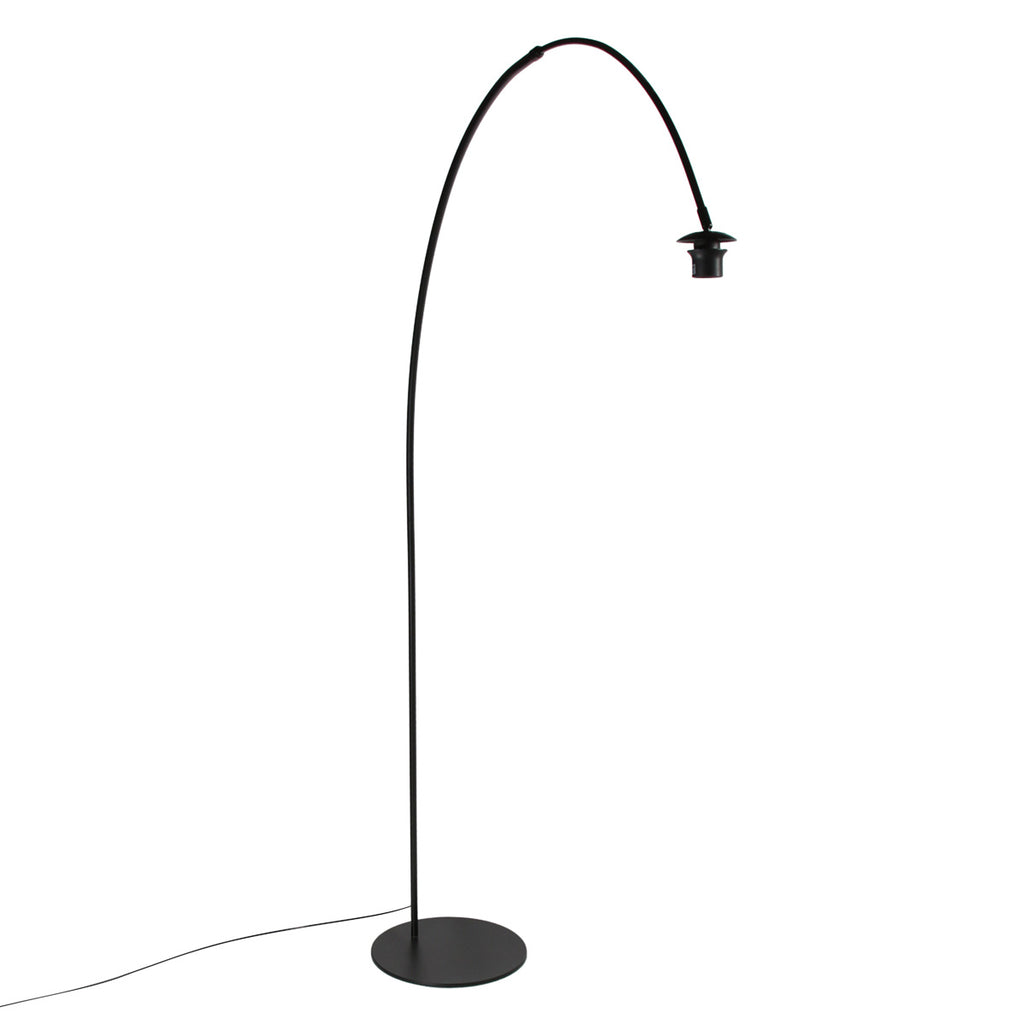 Bogenlampe aus Metall in Schwarz mit Rattanschirm – H193 cm