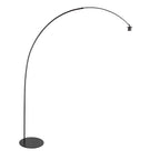 Bogenlampe aus Metall in Schwarz mit Rattanschirm – H193 cm
