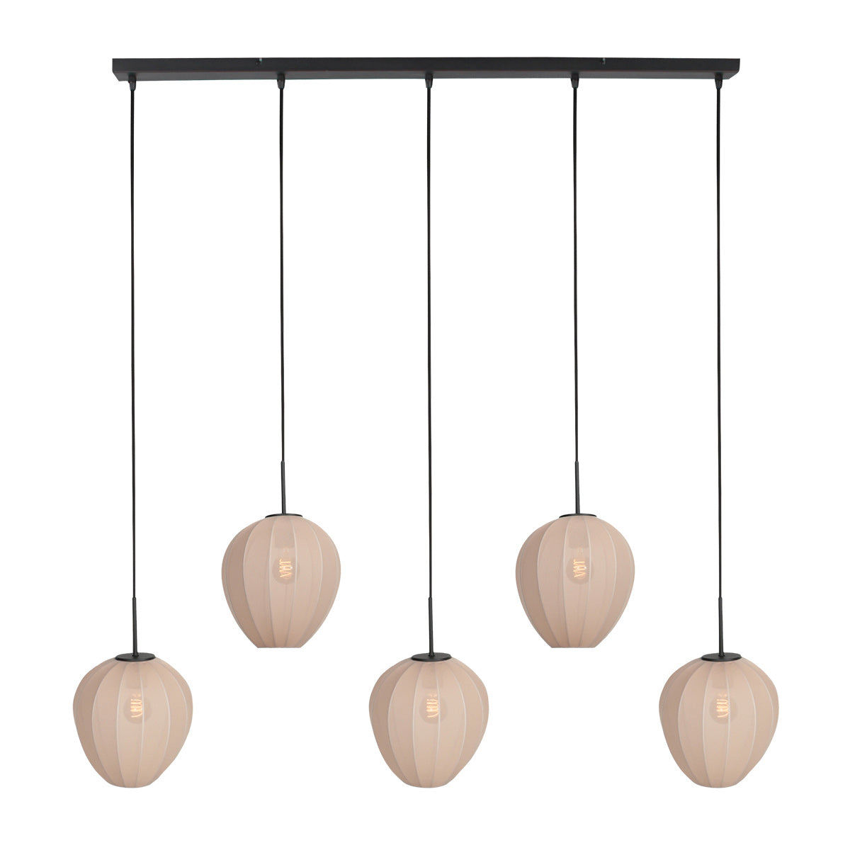 Hängeleuchte in Schwarz mit 5 cremefarbenen Schirmen in Reihe – 110x25 cm