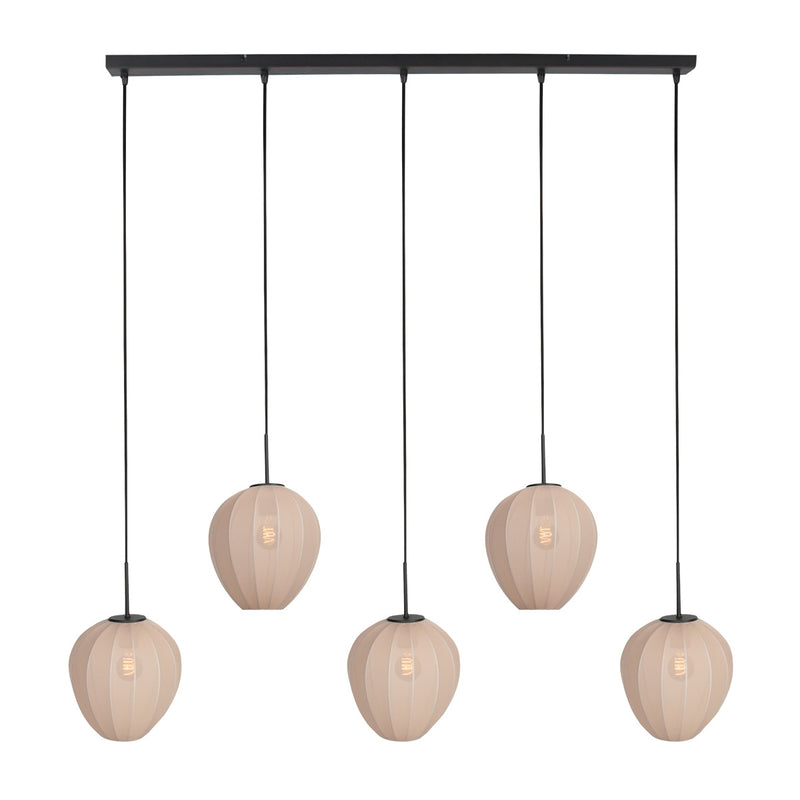 Hängeleuchte in Schwarz mit 5 cremefarbenen Schirmen in Reihe – 110x25 cm