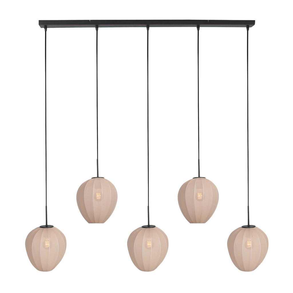 Hängeleuchte in Schwarz mit 5 cremefarbenen Schirmen in Reihe – 110x25 cm