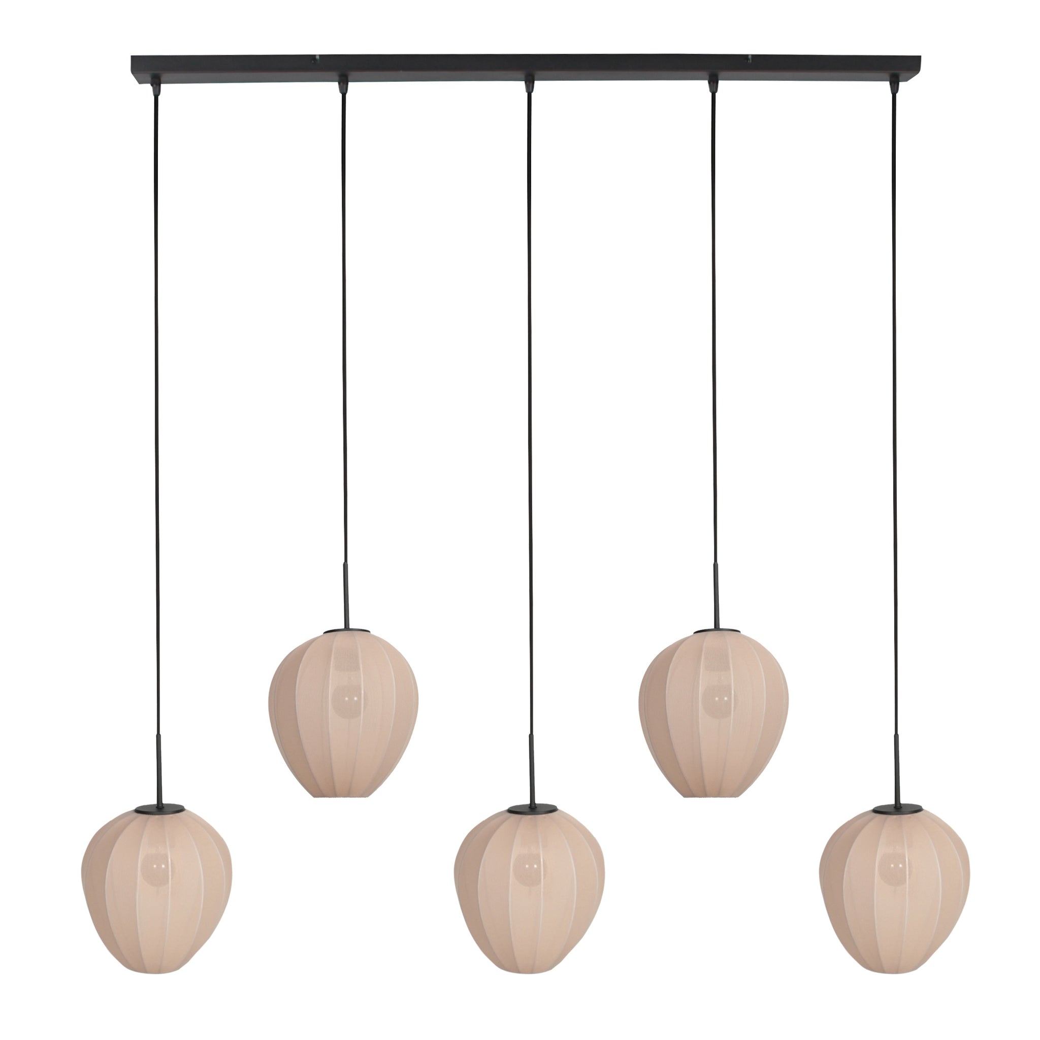 Hängeleuchte in Schwarz mit 5 cremefarbenen Schirmen in Reihe – 110x25 cm