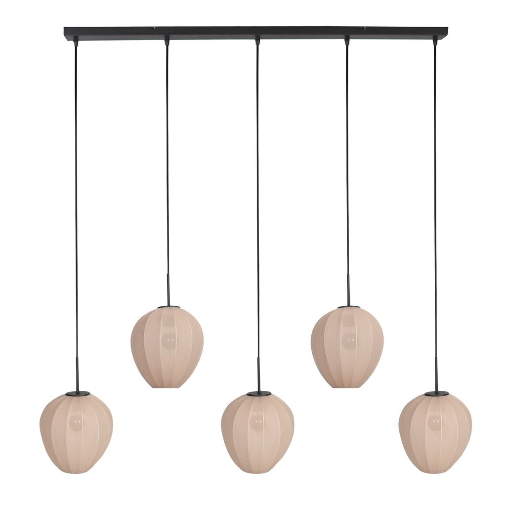 Hängeleuchte in Schwarz mit 5 cremefarbenen Schirmen in Reihe – 110x25 cm