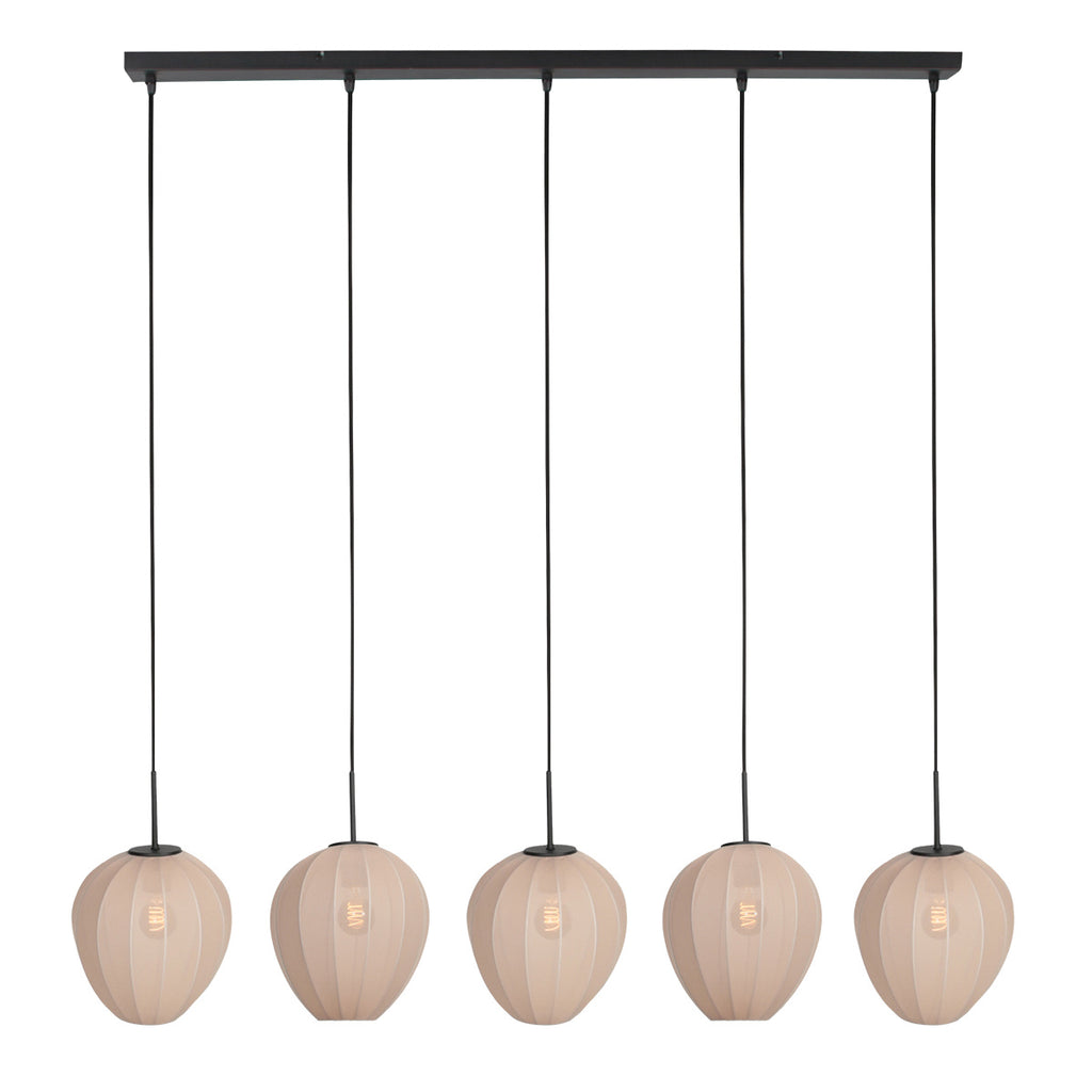 Hängeleuchte in Schwarz mit 5 cremefarbenen Schirmen in Reihe – 110x25 cm