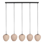 Hängeleuchte in Schwarz mit 5 cremefarbenen Schirmen in Reihe – 110x25 cm