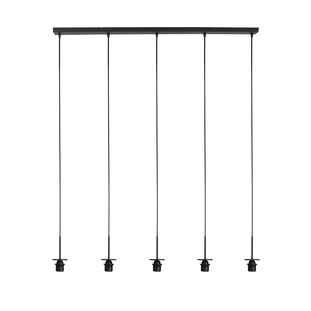 Hängeleuchte in Schwarz mit 5 cremefarbenen Schirmen in Reihe – 110x25 cm