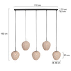 Hängeleuchte in Schwarz mit 5 cremefarbenen Schirmen in Reihe – 110x25 cm