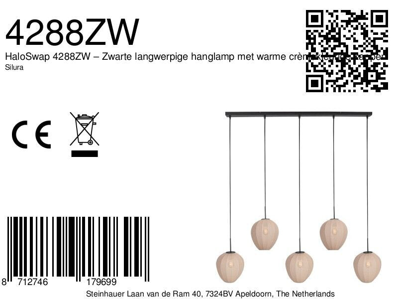 Hängeleuchte in Schwarz mit 5 cremefarbenen Schirmen in Reihe – 110x25 cm