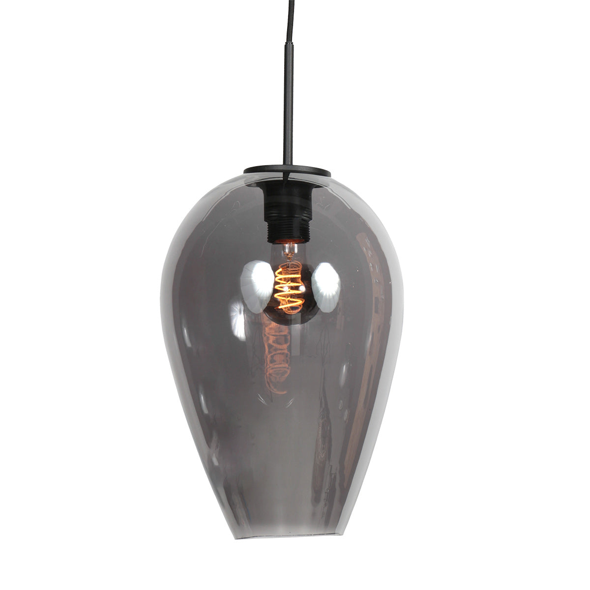 Hängeleuchte aus schwarzem Rauchglas in Tropfenform für Küche oder Esszimmer – Ø22,5 cm