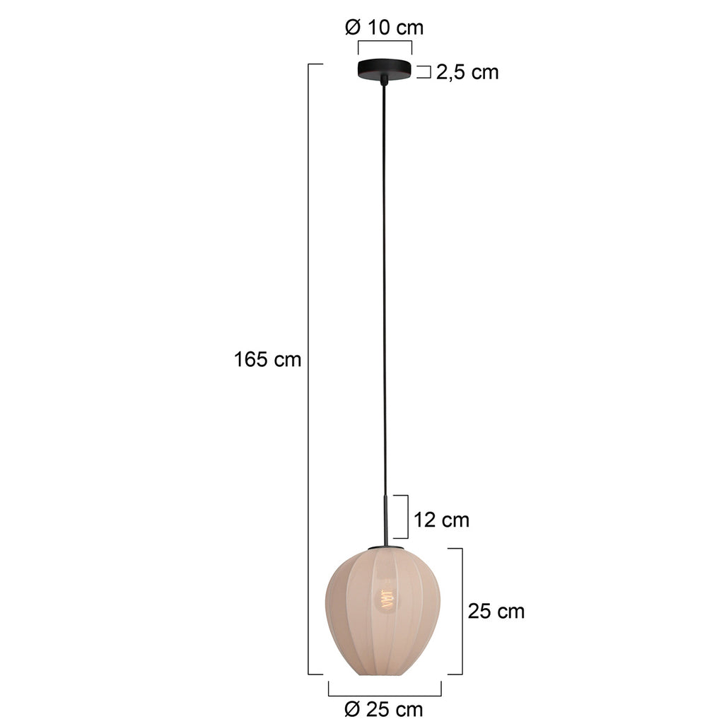 Hängeleuchte aus cremefarbenem Leinen in Tropfenform an schwarzem Kabel – Ø25 cm