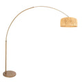 Lampadaire arc en métal doré abat-jour tressé naturel – H240 cm