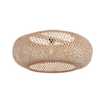 Bogenlampe aus goldfarbenem Metall mit durchbrochenem Rattanschirm – Ø60 cm