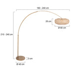 Bogenlampe aus goldfarbenem Metall mit durchbrochenem Rattanschirm – Ø60 cm