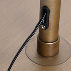 Bogenlampe aus goldfarbenem Metall mit durchbrochenem Rattanschirm – Ø60 cm