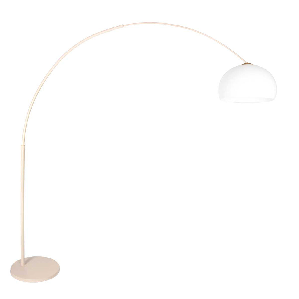 Bogenlampe aus Metall in Creme mit opalweißem Schirm – H240 cm