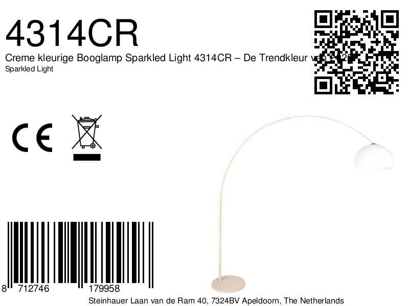 Bogenlampe aus Metall in Creme mit opalweißem Schirm – H240 cm