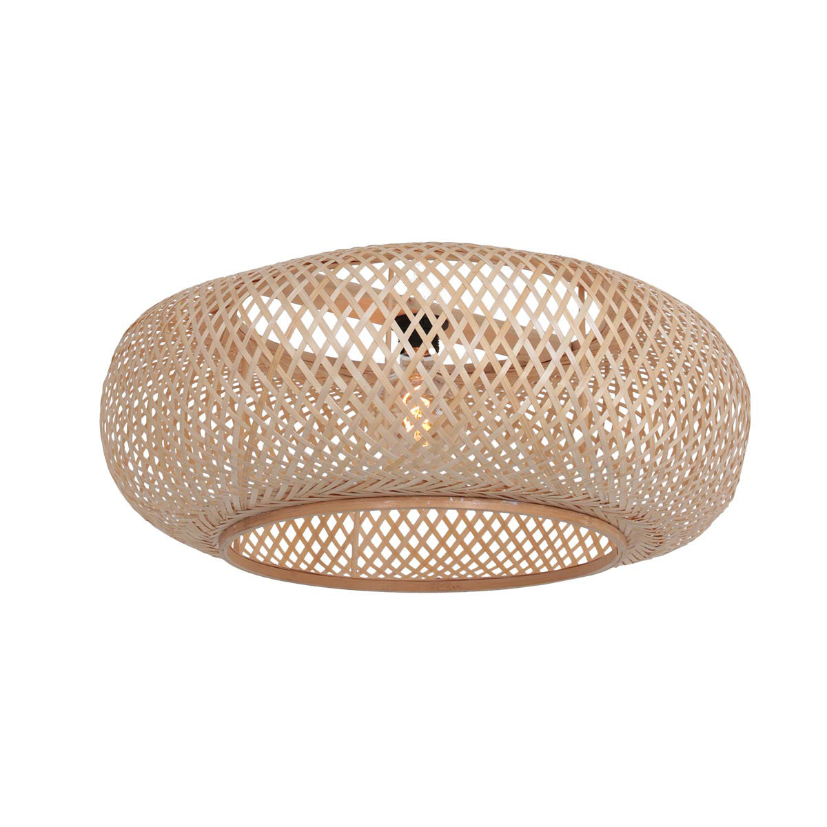 Bogenlampe aus geflochtenem Rattan in Creme mit rundem Schirm – H240 cm