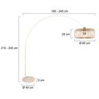 Lampadaire arc en métal crème abat-jour rotin tressé – H240 cm