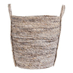 Aufbewahrungskorb aus Maisblatt-Geflecht in Greige mit Griffen – Ø41x49 cm
