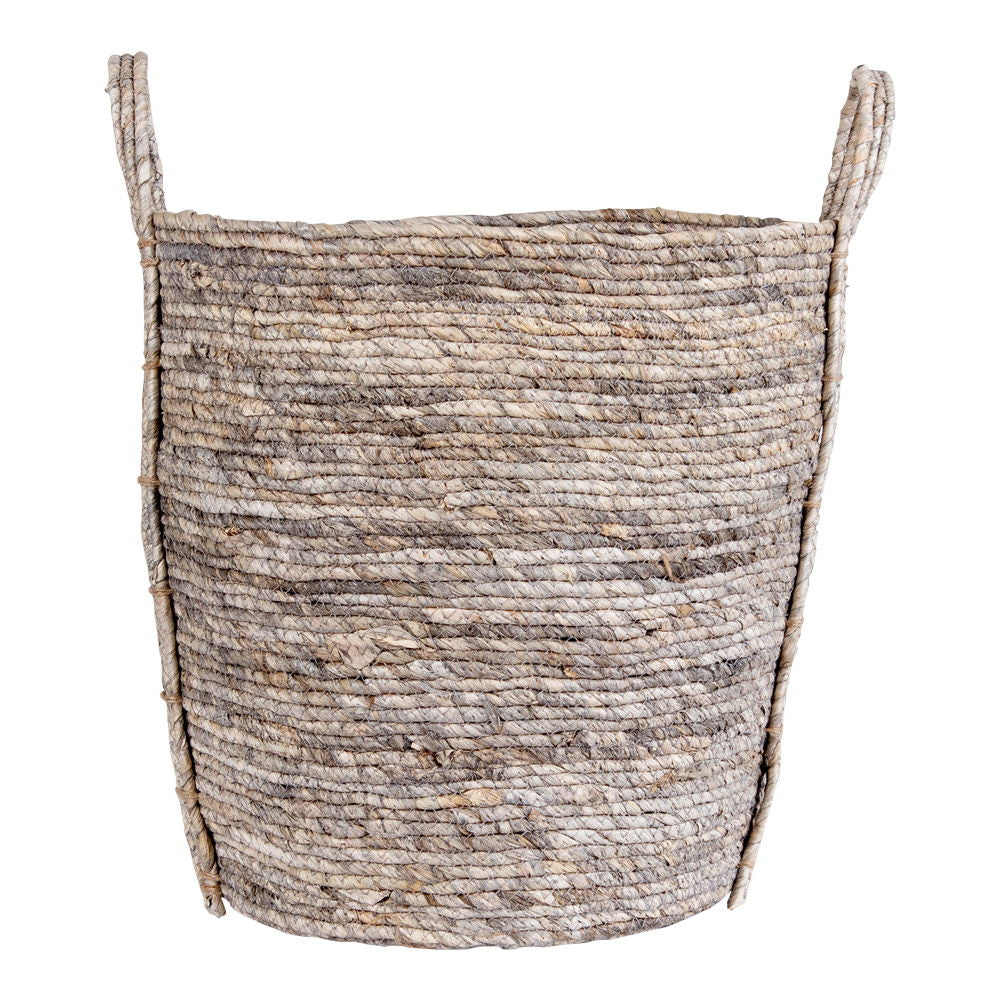 Aufbewahrungskorb aus Maisblatt-Geflecht in Greige mit Griffen – Ø41x49 cm