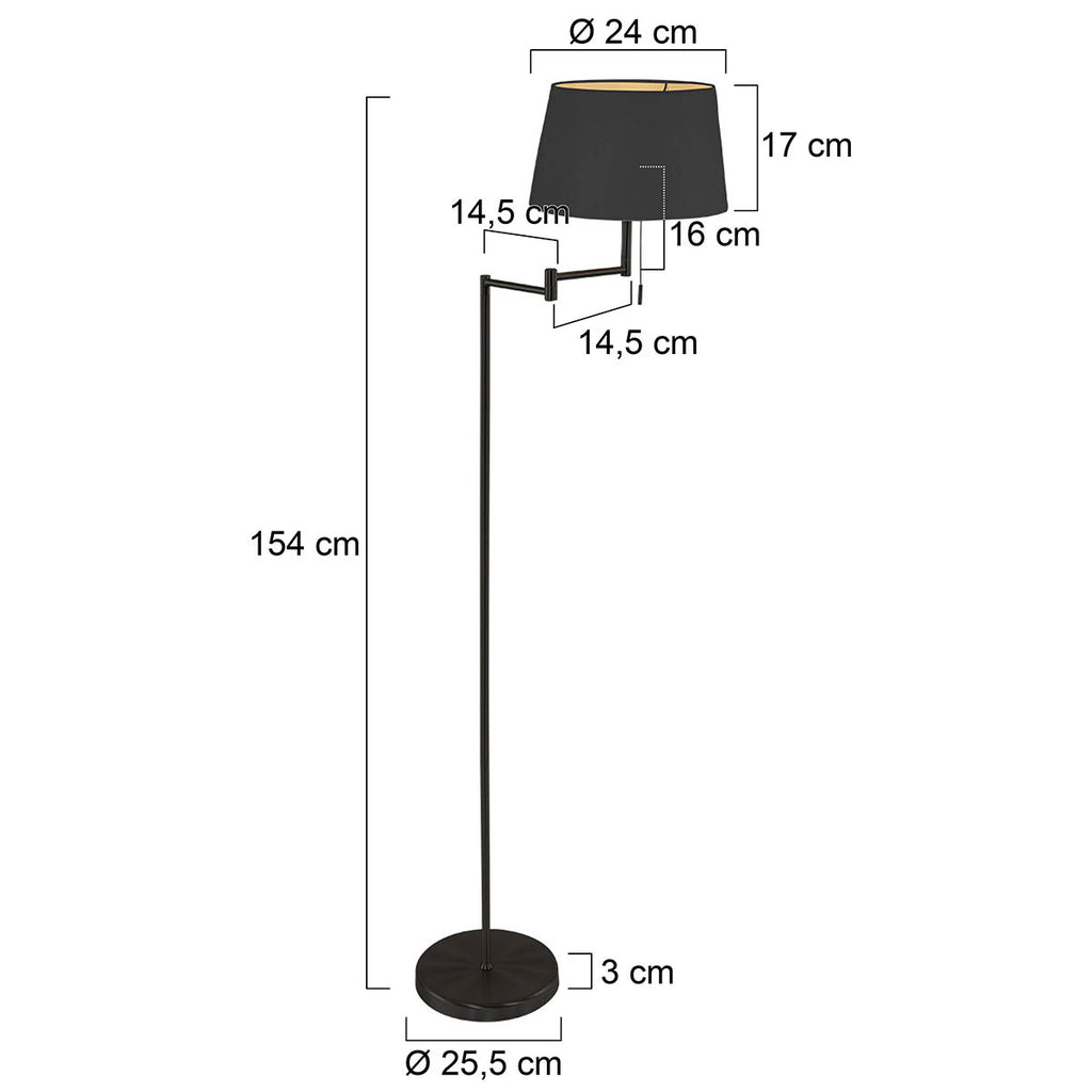 Stehlampe aus Metall in Mattschwarz mit goldfarbenem Schirminneren – H154 cm