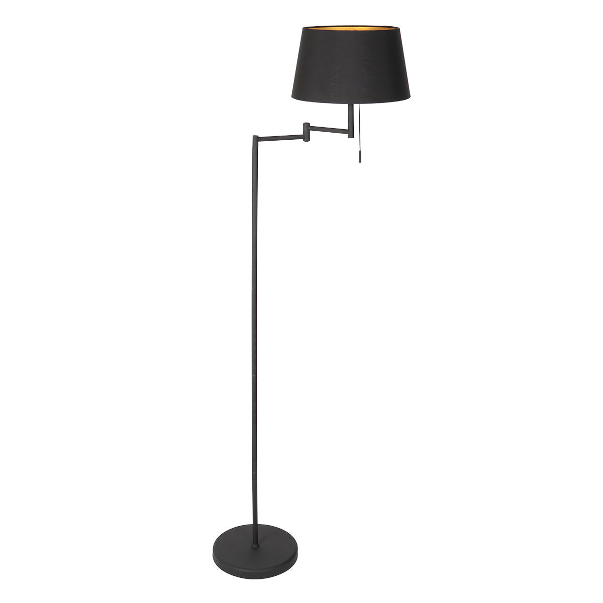 Stehlampe aus Metall in Mattschwarz mit goldfarbenem Schirminneren – H154 cm
