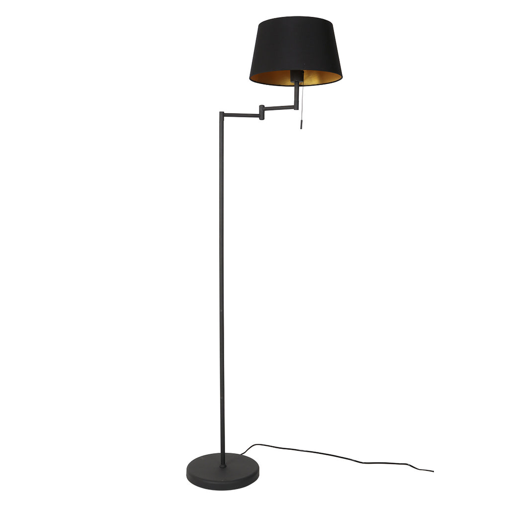 Stehlampe aus Metall in Mattschwarz mit goldfarbenem Schirminneren – H154 cm