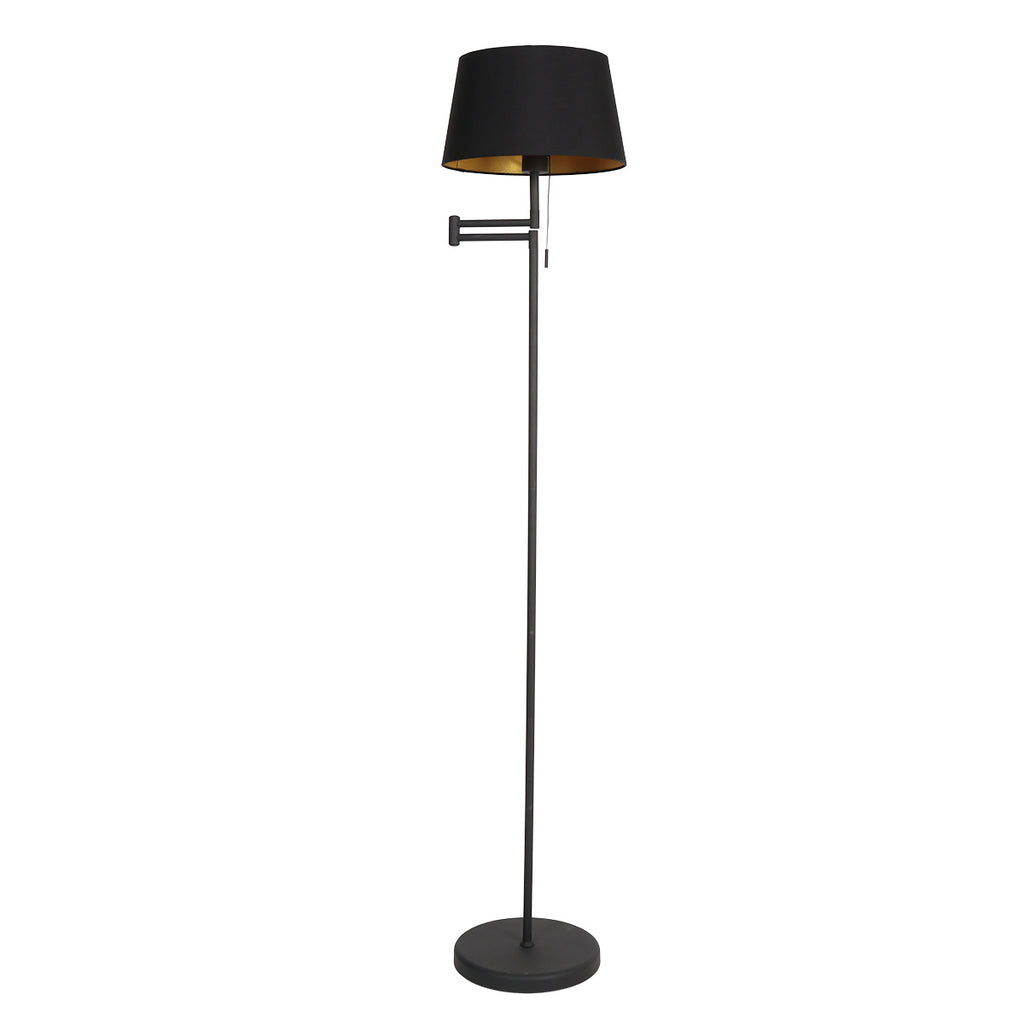 Stehlampe aus Metall in Mattschwarz mit goldfarbenem Schirminneren – H154 cm