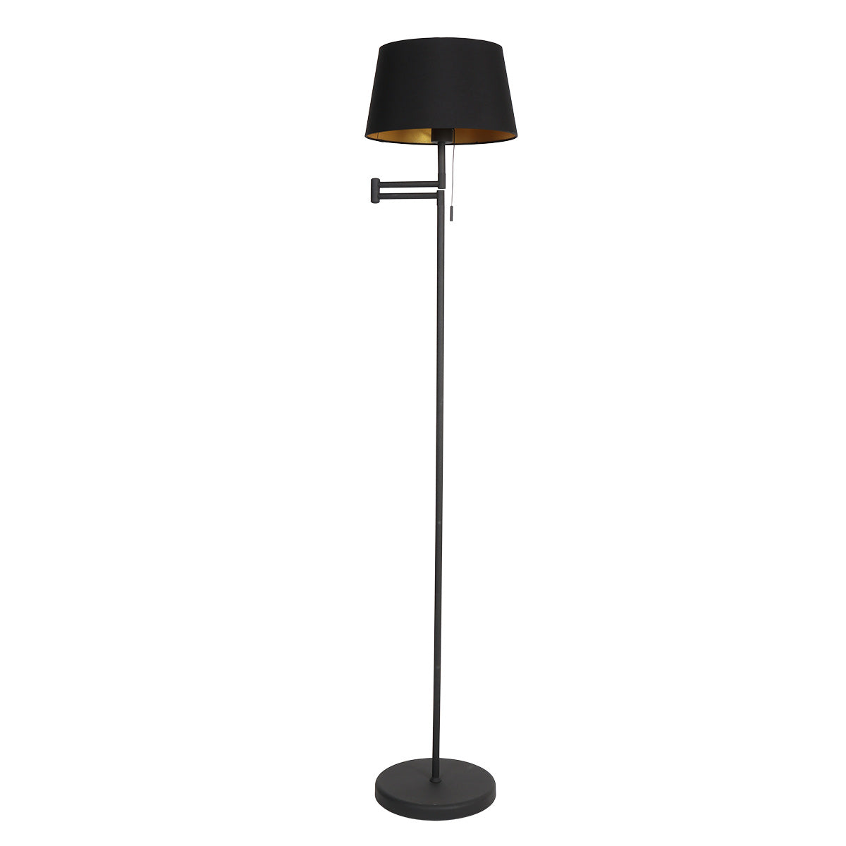 Stehlampe aus Metall in Mattschwarz mit goldfarbenem Schirminneren – H154 cm
