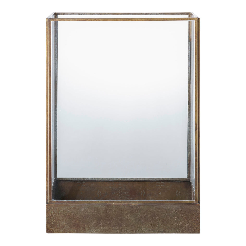 Vitrinen-Laterne aus Glas und graviertem Altmessing – H36,5 cm