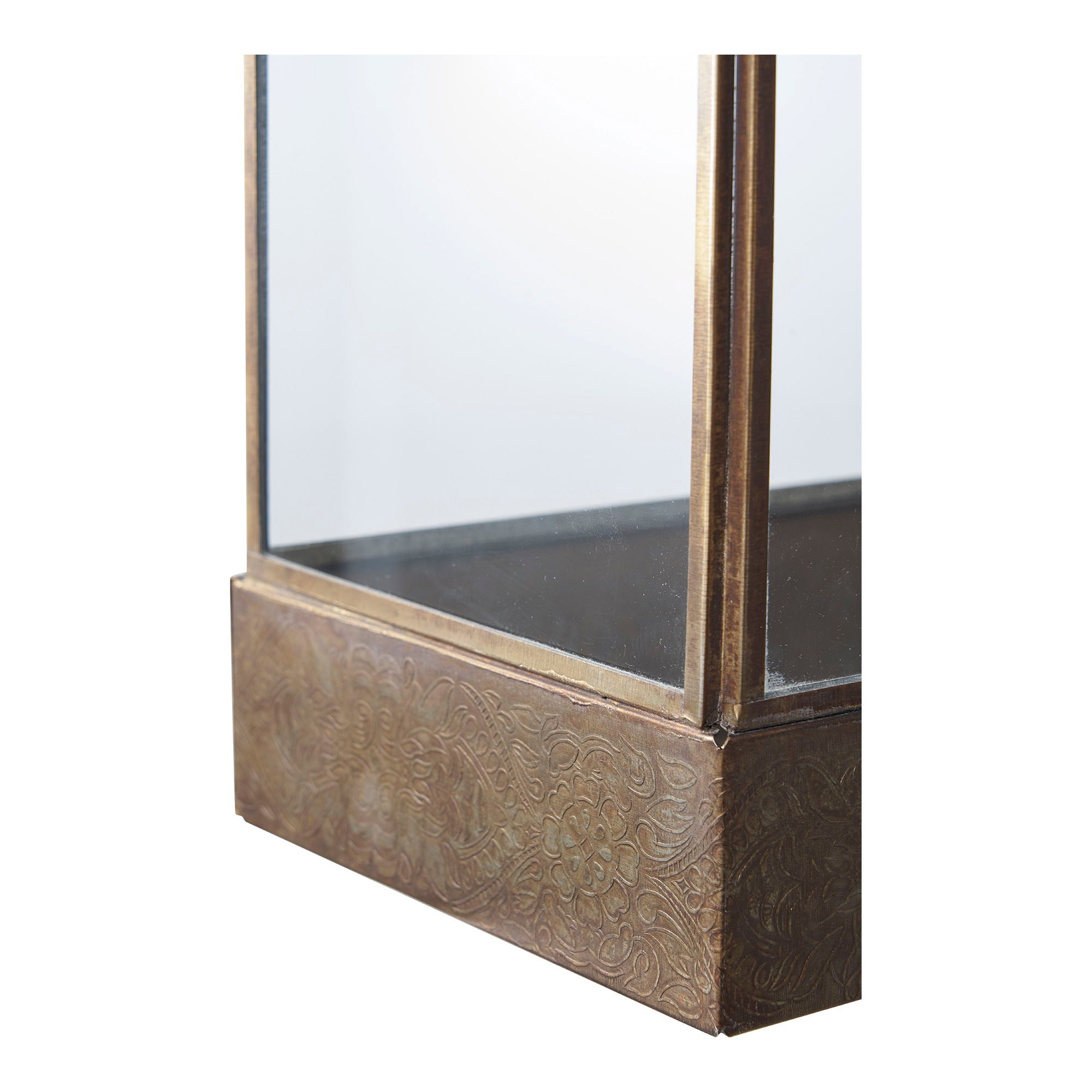 Vitrinen-Laterne aus Glas und graviertem Altmessing – H36,5 cm