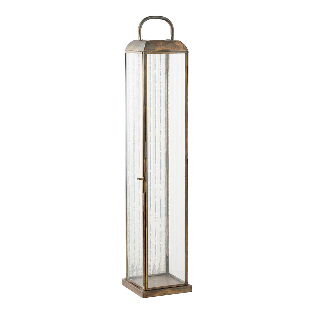 Laterne aus goldfarbenem Metall mit Riffelglas zum Stellen – H60 cm