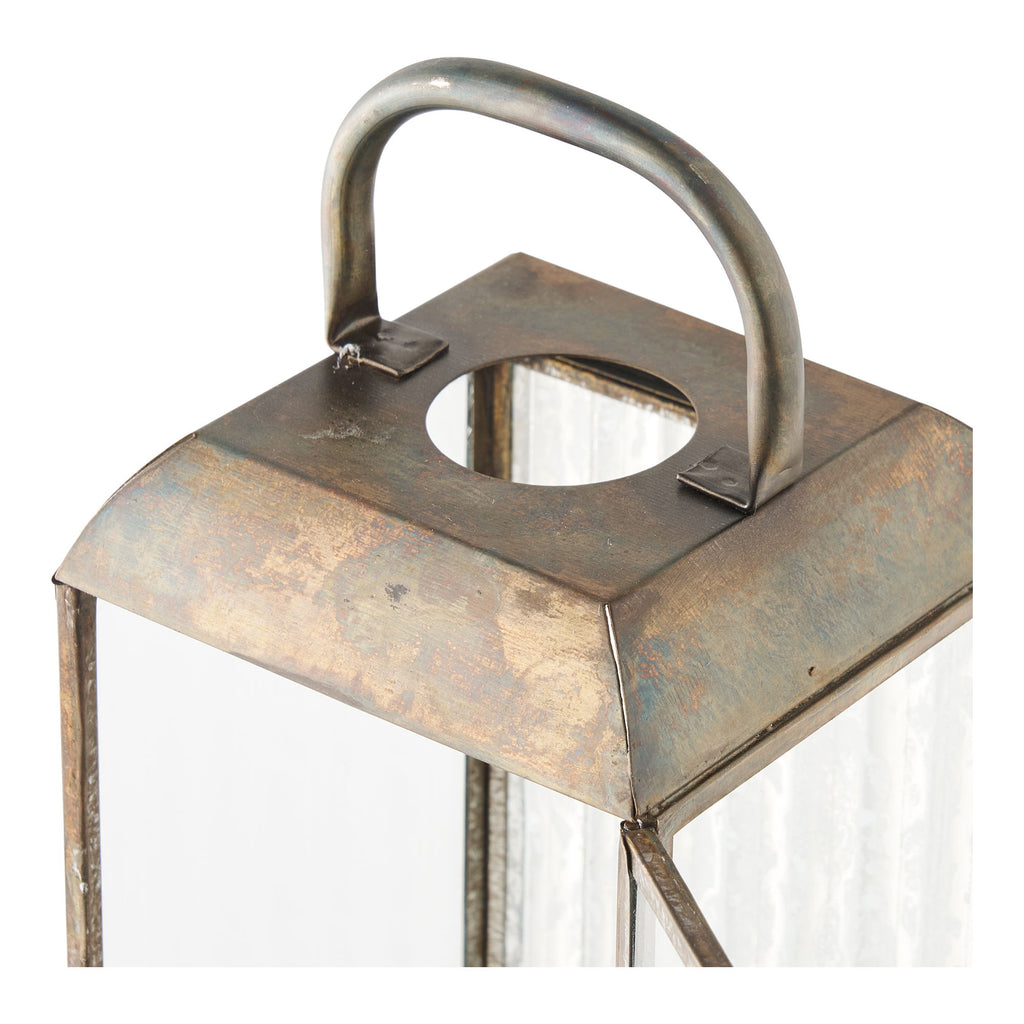 Laterne aus goldfarbenem Metall mit Riffelglas zum Stellen – H60 cm