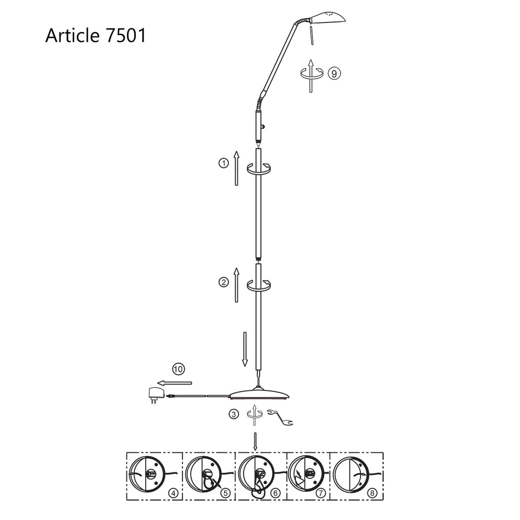 Stehlampe aus bronzefarbenem Metall mit Gelenkarm und dimmbarer LED