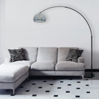 Bogenlampe aus Metall in Schwarz mit Kuppelschirm aus Rauchglas – H230 cm