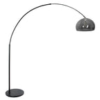 Bogenlampe aus Metall in Schwarz mit Kuppelschirm aus Rauchglas – H230 cm