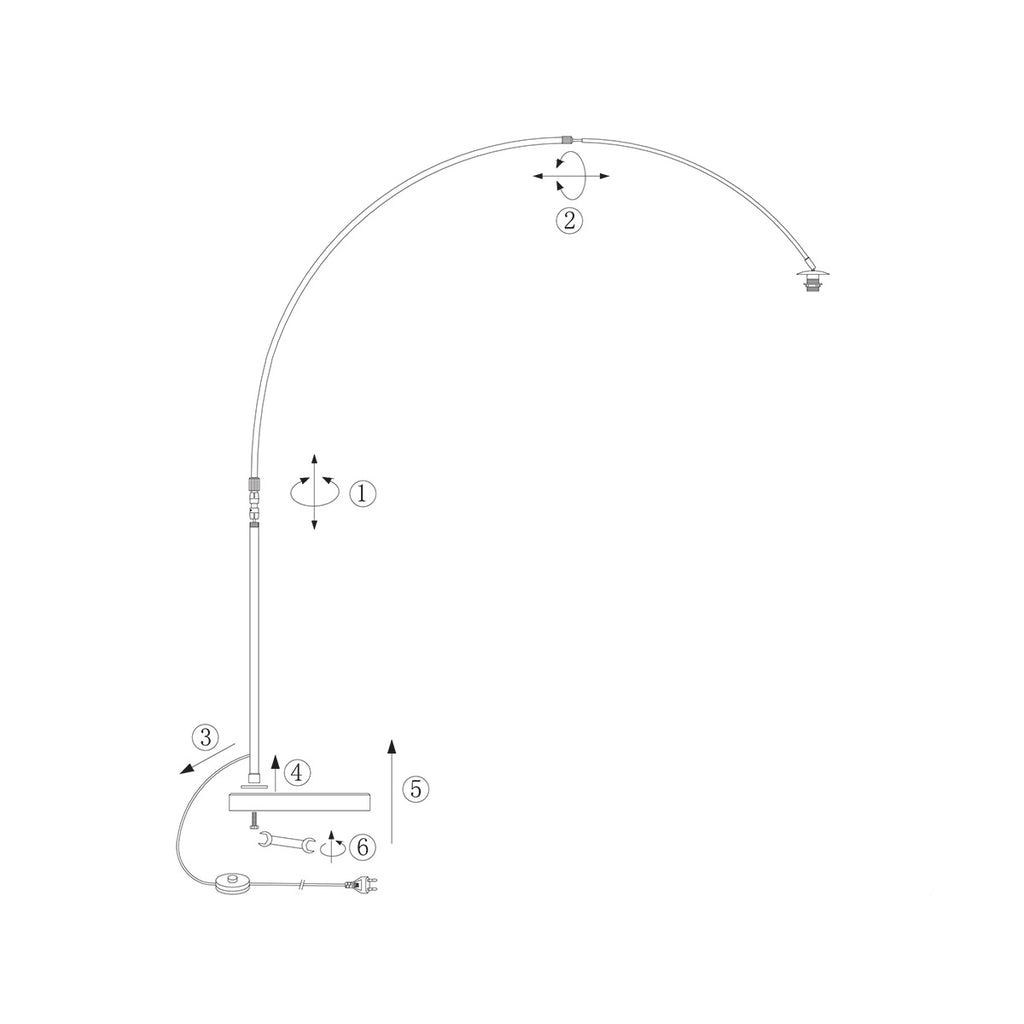 Bogenlampe aus Metall in Schwarz mit Kuppelschirm aus Rauchglas – H230 cm