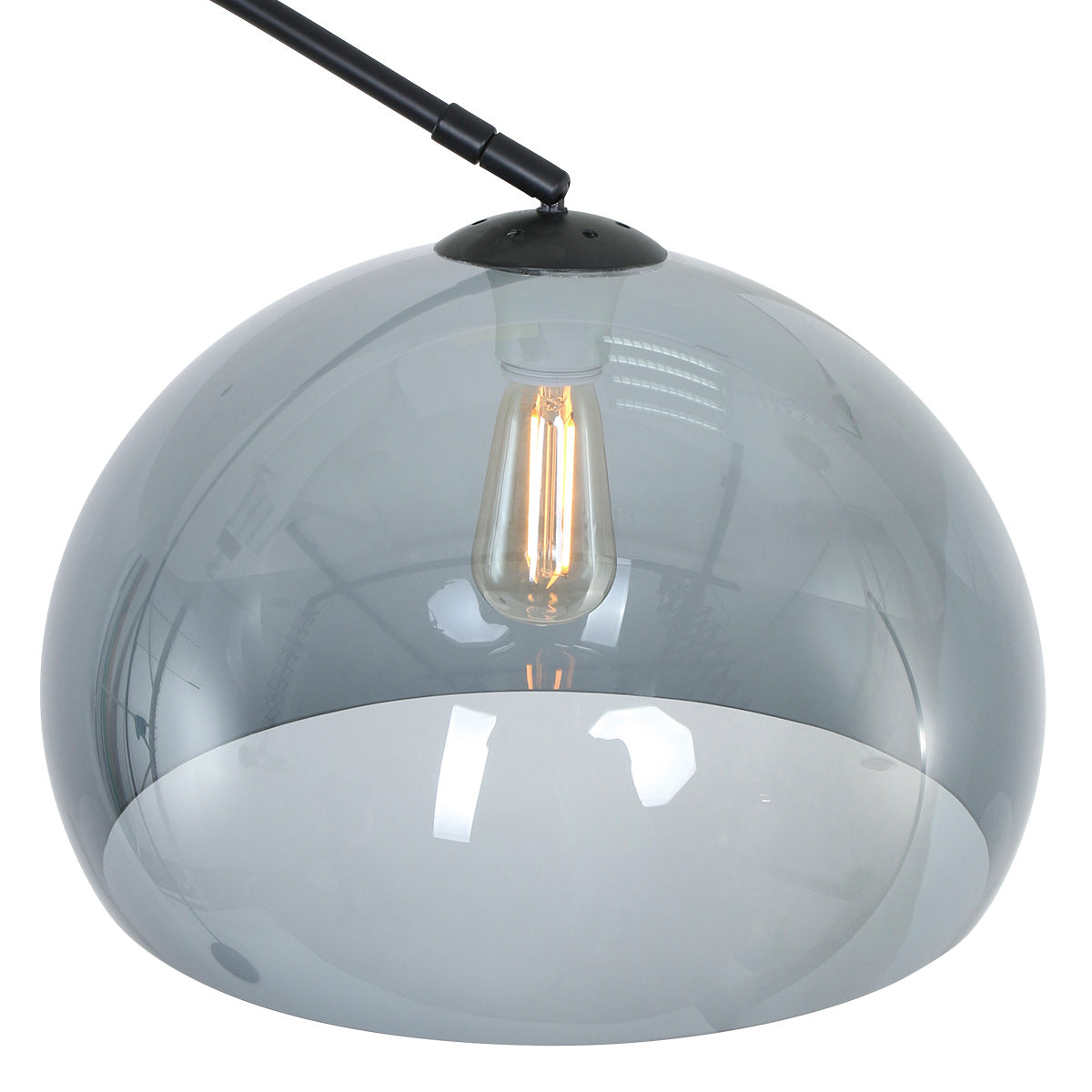 Bogenlampe aus Metall in Schwarz mit Kuppelschirm aus Rauchglas – H230 cm
