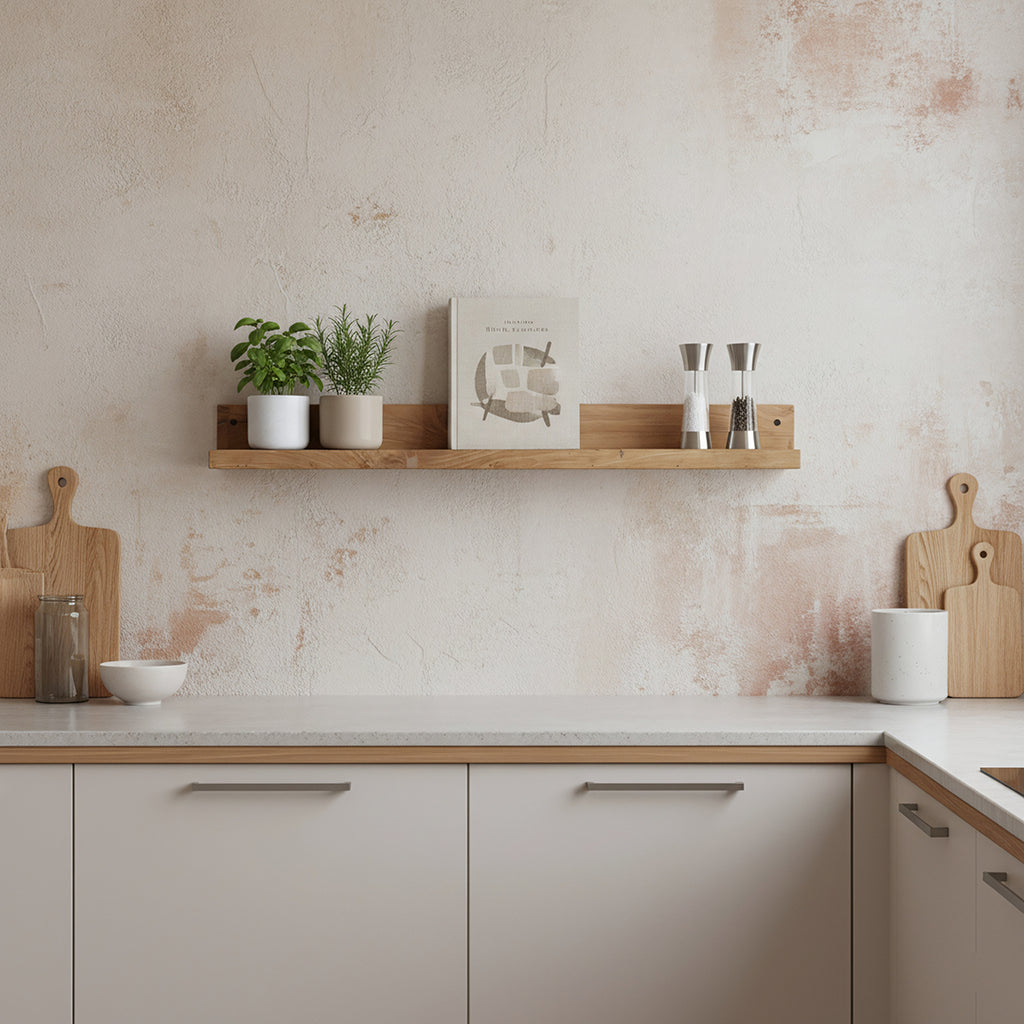 Wandregal aus recyceltem Teakholz mit Frontleiste – 75x8 cm