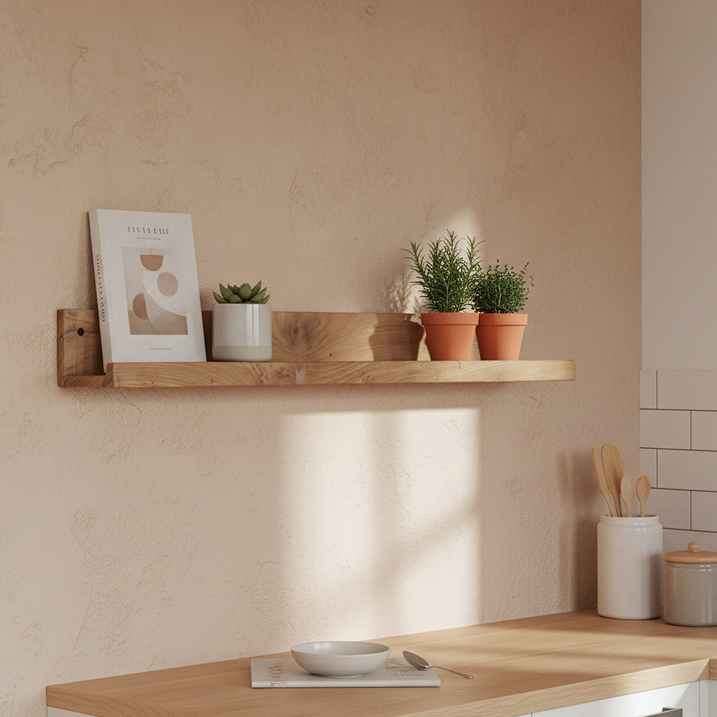 Wandregal aus recyceltem Teakholz mit Frontleiste – 75x8 cm