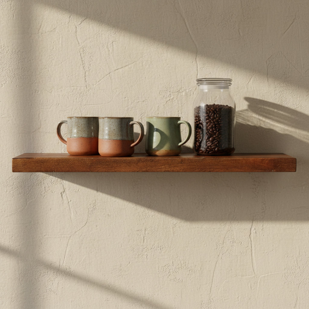 Schwebendes Wandregal aus recyceltem Holz in Braun – 80x18 cm