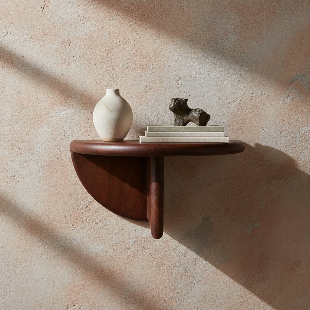 Wandregal in Halbmondform aus Mangoholz in Braun – 38x19 cm