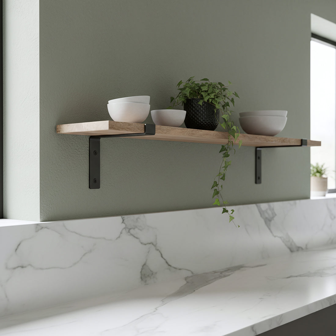 Wandregal aus Mangoholz und schwarzem Metall – 80x18 cm